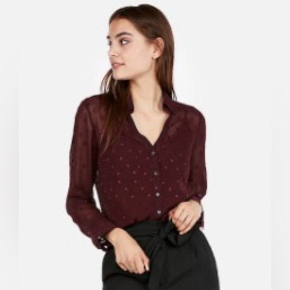 Elegant Tie Front Express Portofino Burgundy Blouse
